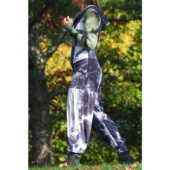 Autumn Teneyl Tie Dye Hooded Jumpsuit M/L Rave Boho Sustainable Organic $300 - Picture 5 of 16